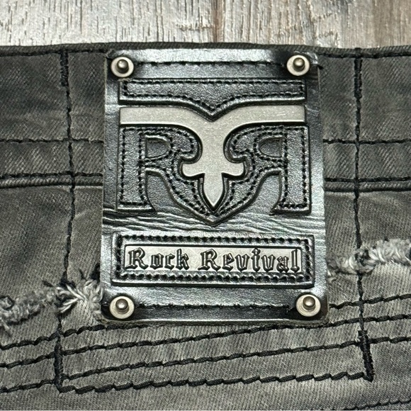 Rock Revival Armory Biker Distressed Men’s Faded Gray Jeans Size 42 - Picture 7 of 14